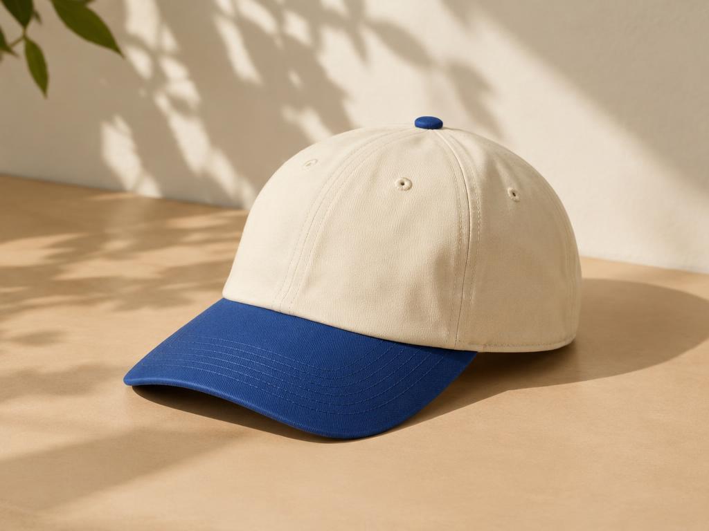 Plain cream cap with blue brim