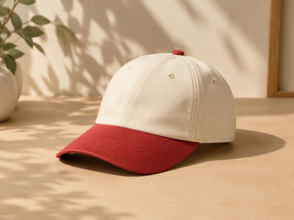 Plain cream cap with red brim